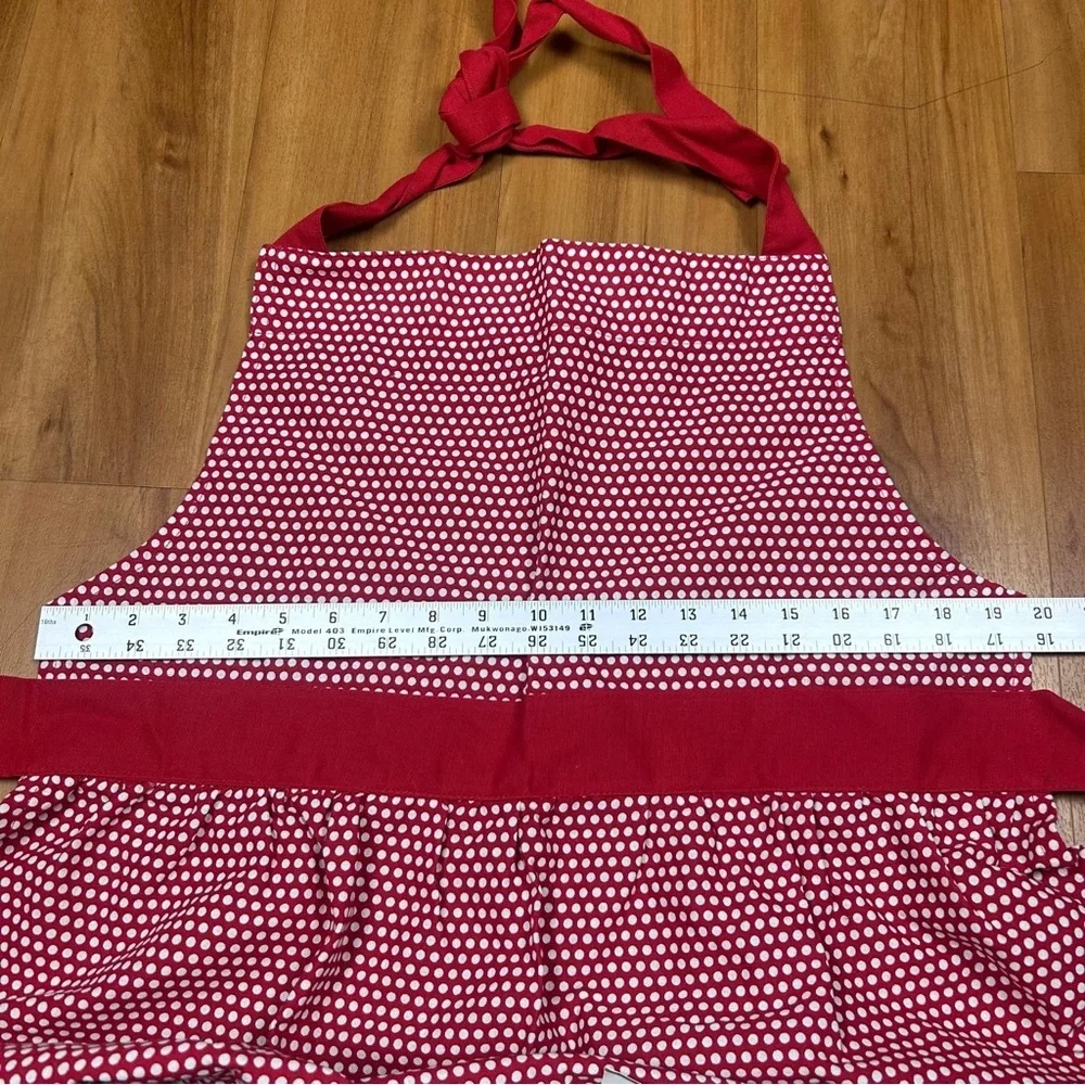 Pier 1 Imports Christmas Dogs Apron Red Polka Dot Holiday Kitchen Cotton Pom Pom